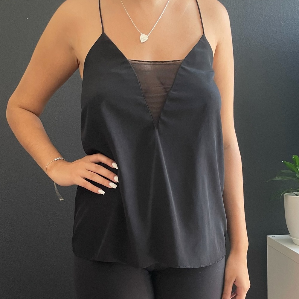 Black blouse with sheer detail